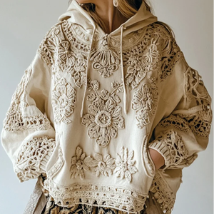 2025 <span class=keywords><strong>Vintage</strong></span> femmes fleur sauvage floral brodé <span class=keywords><strong>pull</strong></span> à capuche ample Style décontracté européen américain grande taille vêtements d'hiver - Product Image 6