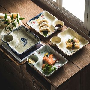 Eco-Friendly Home Divided Dinner Plate Square Sushi Dumpling Plates with Vinegar Grid <b>Sauce</b> Dish for Restaurant - Product Image 1
