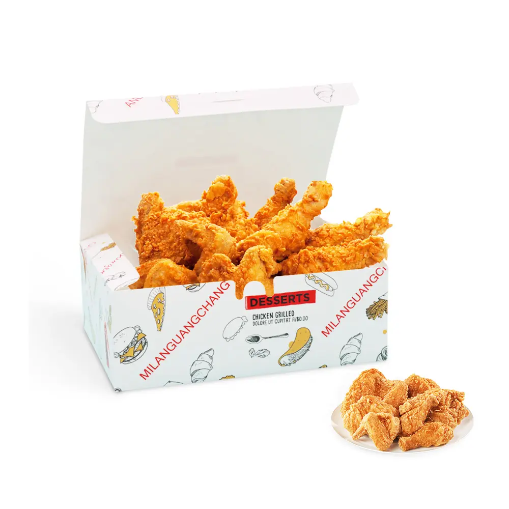 Fiambrera de embalaje personalizada desechable, caja de papel para llevar comida rápida, pollo fritado, venta al por mayor
