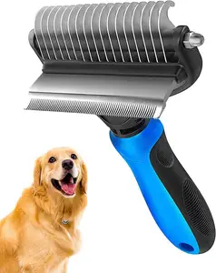 Sisir Dematting Hewan Peliharaan, Berkualitas Tinggi 2 In 1 Deshedding dan Alat Dematting untuk Anjing Tikar Mudah Menghilangkan Kusut