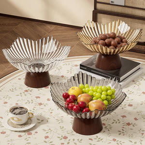 Bol à fruits rayé en cristal de glace de qualité alimentaire pour animaux de compagnie avec support en <span class=keywords><strong>bois</strong></span>, grande capacité, <span class=keywords><strong>plateau</strong></span> pour la décoration intérieure, assiette sur piédestal pour collations - Product Image 6