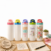 Gobelet isotherme en acier inoxydable 12oz 17oz personnalisable avec logo, vierge pour sublimation, avec couvercles à paille rabattables pour enfants, idéal comme cadeau
