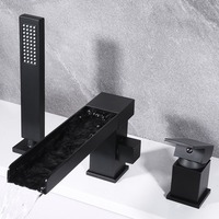 Robinet de baignoire cascade trois trous à montage sur pont, eau froide et chaude, avec ensemble de douche trois pièces en laiton et céramique, pour salle de bain