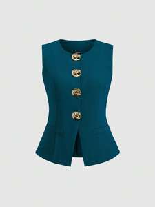 Nouveau <span class=keywords><strong>Gilet</strong></span> <span class=keywords><strong>Sans</strong></span> Manches Col Rond <span class=keywords><strong>Femme</strong></span> 2025 – Tendance et Élégant, Taille Cintrée, Couleur Unie - Product Image 6