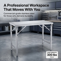 Mesa de Trabajo Plegable de Acero Inoxidable, Mesa de Preparación Portátil Comercial, Patas Plegables Rápidas, 300 Libras, para Restaurantes, Servicios de Catering y Camiones de Comida