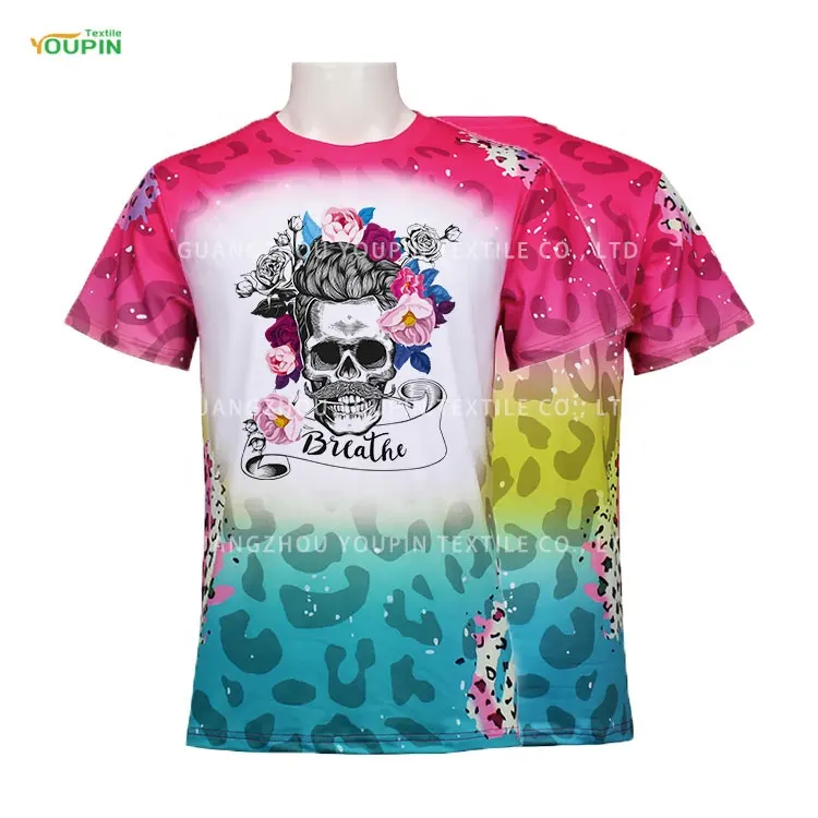 Custom Printed Faux Bleached T-Shirts Sublimation 95% Poly Cotton Feel Round Collar Men T Shirt