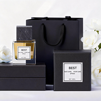 Envases de Perfume Cuadrados de Vidrio de Lujo con Tapa Cuadrada de Madera Negra de 30 ml y 50 ml con Caja de Empaque