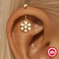 Vente en gros de piercings en argent sterling 925 avec zircon, motifs flocon de neige, marquise, boule et dos plat, pour piercing hélix vertical et cartilage d'oreille