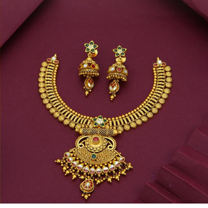 Elegant Gold <b>Necklace</b> Set with Earrings Traditional Temple Bridal Jewelry Indian Wedding Ethnic Designer <b>Statement</b> Set - Product Image 1