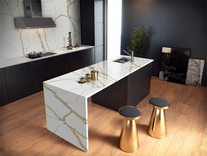 Îlots de comptoir contemporains en dalles de quartz blanc Calacatta avec veines dorées 5017 Calacatta Gold, îlot de cuisine artificiel - Product Image 2