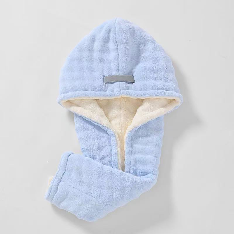 Bonnet de séchage pour cheveux bleu à quatre coins, double épaisseur [26*75cm]