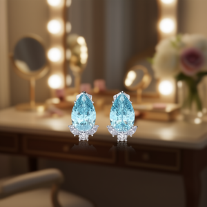 ต่างหูเงินแท้ 925 ประดับโทแพซสีน้ำเงินแซฟไฟร์ทรงหยดน้ำ สำหรับงานแต่งงาน ตกแต่งด้วยกรอบแบบกรงเล็บ สำหรับผู้หญิง - Product Image 2