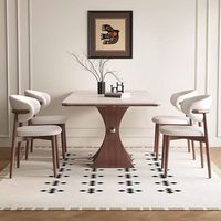 Mesa de comedor de chapa de madera de fresno de escritorio de travertino moderno de mediados de siglo, juego de mesa de comedor rectangular de madera maciza Vintage de estilo italiano