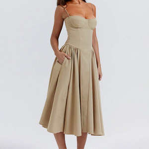 Vestido Largo Halter de Mujer, Sexy, de Cintura Alta, Estilo Veraniego, Color Sólido, Estilo Francés Elegante y Retro, Diseño de Moda - Product Image 6