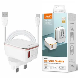 LDNIO A1204Q EU UK US Changing Plugs Wall Charger With QC Usb Ports 18W Mobile Phone Charger for Mobile Phone