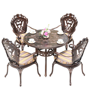 Cast Aluminum Garden Set 4 Seater <b>Round</b> <b>Table</b> With Chairs Traditional Outdoor Furniture For Courtyard <b>Patio</b> Use Weather - Product Image 1