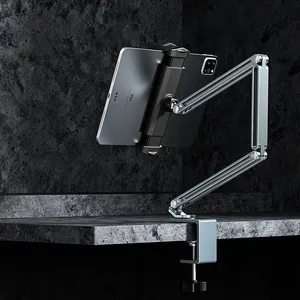Soporte de montaje de escritorio de brazo largo de aluminio para cama, abrazadera de brazo Flexible, Clip para tableta perezosa, soporte de teléfono móvil para escritorio