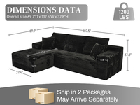 Canapé modulaire combinable Cloud de 107 pouces - Canapé d'angle pour salon avec fauteuil inclinable, canapé moderne, noir