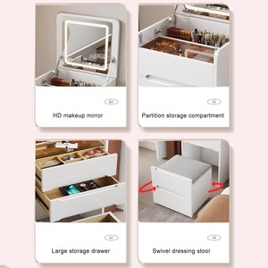 Ensemble de <span class=keywords><strong>coiffeuse</strong></span> moderne en bois avec miroir LED à luminosité réglable et <span class=keywords><strong>tabouret</strong></span> rembourré <span class=keywords><strong>pour</strong></span> chambre ou hôtel - Product Image 5