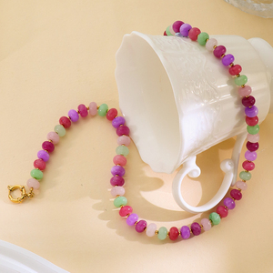 Elegante Conjunto de Joyería de Vacaciones con Collar y Pulsera de Cuentas de Piedra Natural Arcoíris, con Cierre de Resorte Chapado en Oro sobre Acero Inoxidable - Product Image 5