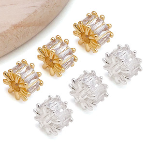 Cuentas cilíndricas de cobre chapado en oro, plata y circonita para accesorios de joyería DIY, tamaño mediano - Product Image 1
