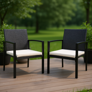 2 sillas de patio de ratán sintético, muebles de jardín negros para exteriores, diseño contemporáneo, cojín de poliéster duradero - Product Image 2