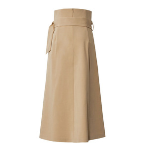 2022 Tongrui longue <span class=keywords><strong>droite</strong></span> kaki décontracté coton plissé femmes Vintage <span class=keywords><strong>jupe</strong></span> mi-longue - Product Image 2