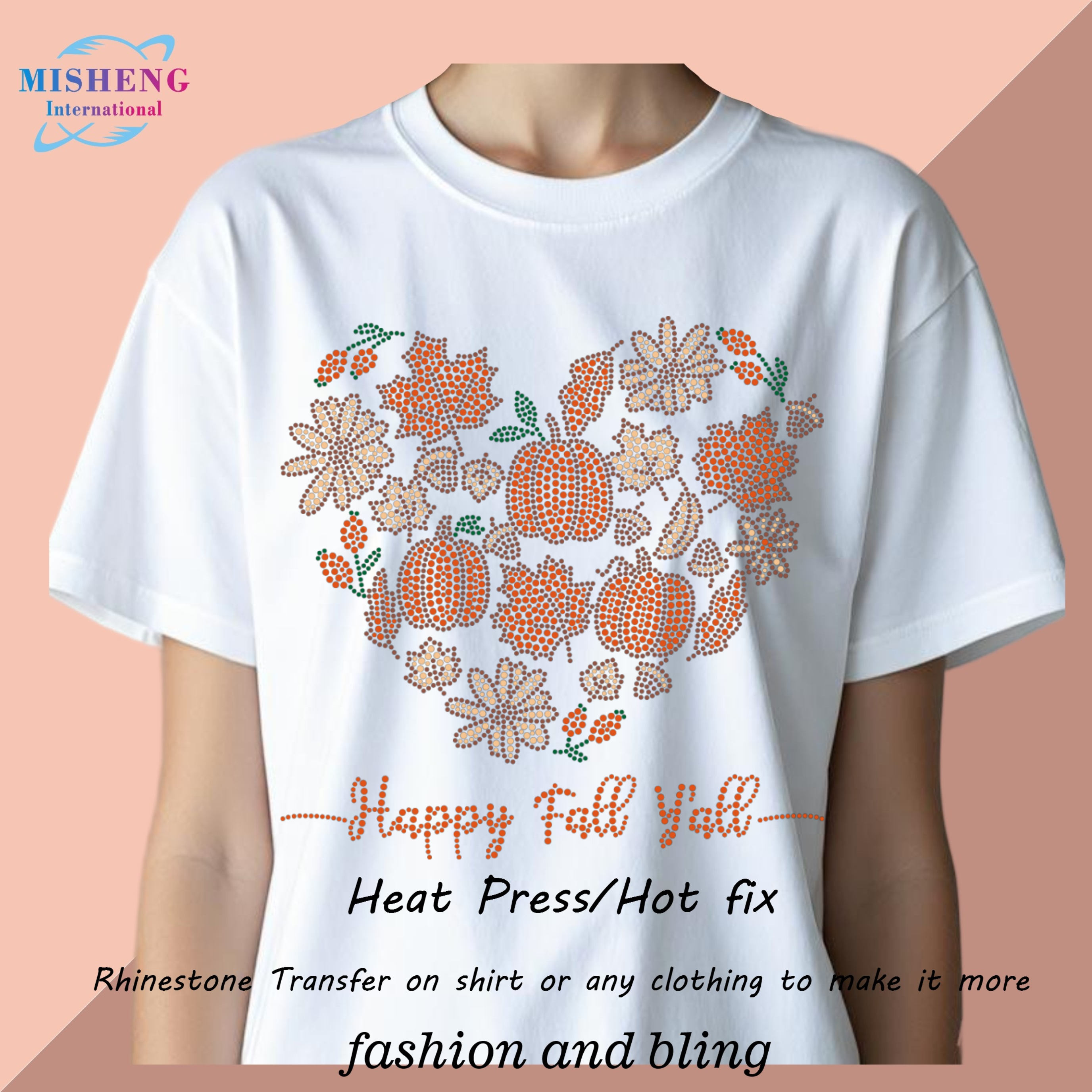 Custom Logo Bling Cheer Sparkling Rhinestone Transfers Heat Press Iron On For Thanksgiving Day T-Shirt