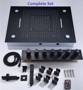 マットブラック6機能LEDシャワー蛇口セット大雨/ミスト/滝引込め天井サーモスタット浴室アパートホテル - Product Image 6