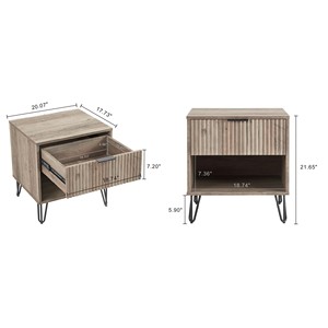 Rustic Gray Nightstand With Drawer And Open <b>Shelf</b> Storage For Bedroom - Product Image 3