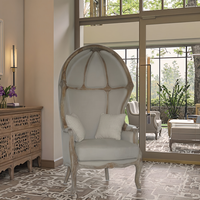 Meubles de salon convertibles français vintage en forme d'oeuf, chaise à baldaquin inclinable en cuir véritable, chaise en chêne avec dôme