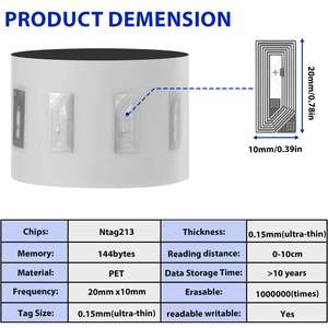 Etiquetas NFC NTAG213 de Alta Calidad, Etiqueta Adhesiva RFID HF de 10x20 mm, Etiqueta de PET Duradera para Joyería, Tarjetas de Visita, Pagos, <span class=keywords><strong>Hoteles</strong></span> - Product Image 3