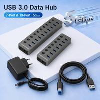 Hub de Datos USB 3.0 de 7/10 Puertos con Luces LED, Interruptor de Encendido/Apagado, Fuente de Alimentación, Super Velocidad 5Gbps, Divisor USB para Computadoras, en Stock