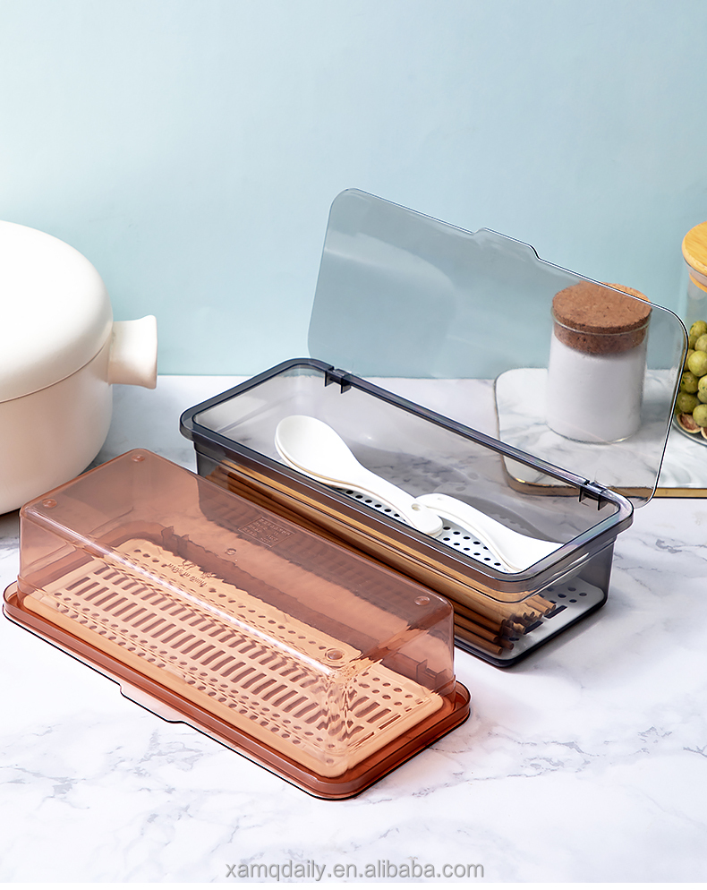 Multi-function chopsticks box household transparent belt cover drain chopsticks cage kitchen dustproof tableware storage box