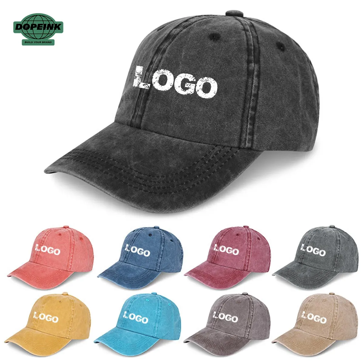 Vente en gros Lavage 6 Panneaux Personnalisation en Détresse Casquette Brodée Vintage Chapeaux de Sport pour Hommes Casquettes de Baseball Personnalisées Unisexe