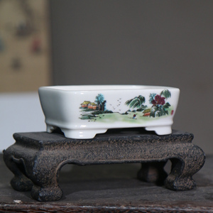 Pot à bonsaï en céramique peint à la main, rectangulaire, miniature, style chinois, jardinière pour fleurs - Product Image 3