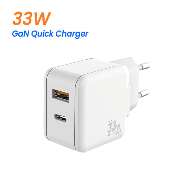 33W GaN Dual Port PD Type-C & USB-A Fast Charger with OTP Protection for Mobile Phones