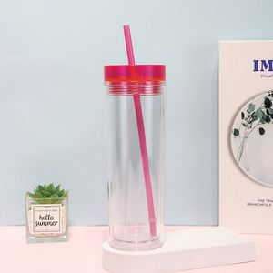 Gobelet isotherme en acrylique double paroi de 16 oz avec paille et couvercle, disponible en stock pour les stands de jus des centres commerciaux - Product Image 3