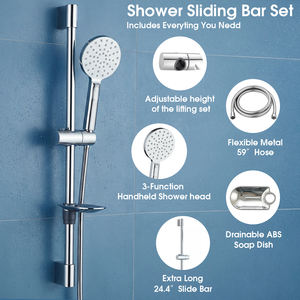 Ensemble de <span class=keywords><strong>douche</strong></span> coulissant en acier inoxydable 304 à montage <span class=keywords><strong>court</strong></span>, en blister, avec douchette à effet pluie réglable, pour salle de bain, vente en gros - Product Image 2
