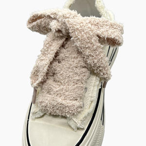 Chenilles super larges de 22mm, lacets épais et flous, baskets en toile plates et basses, lacets pelucheux - Product Image 2