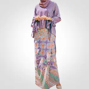 Sipo eid מותאם אישית malaysia raya קלאסי satin baju kurung batik נשים המוסלמי שמלה מסורתית סגול מודרני baju kurung