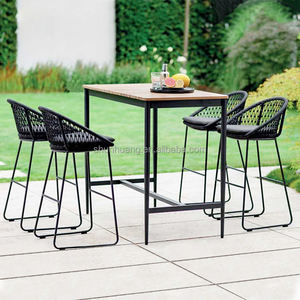Style nordique hôtel extérieur patio jardin bistro tabouret meubles tissé corde en aluminium chaise de bar haute chaise de salle à manger - Product Image 2