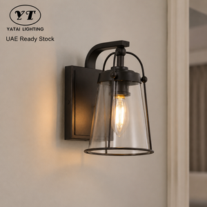 Lámpara de pared decorativa moderna para interiores, de hierro forjado con pantalla de vidrio transparente, luz cálida E12 para dormitorio o sala de estar. - Product Image 1