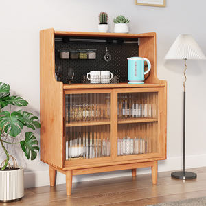 Buffet moderne en bois massif pour petits salons, armoire de rangement murale avec panneau perforé, style japonais simple pour le thé - Product Image 4