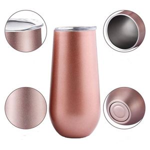 Custom Logo 6Oz Champagne Flutes Wine Vacuum Insulated Stainless Steel Stemless Tumbler With Lid - Product Image 3