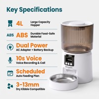 Distributeur automatique de nourriture pour animaux de compagnie intelligent 4L, alimentation programmée, enregistrement vocal 10s, double alimentation, ABS pour chats et chiens