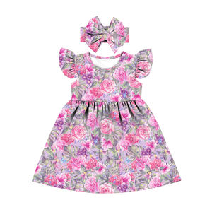 Vestido Floral Azul Marino a Precio Económico para Niña, Vestido de Princesa con Volantes y Mangas Abullonadas para Niñas, Vestido de Fiesta de Verano para Niñas Pequeñas - Product Image 5