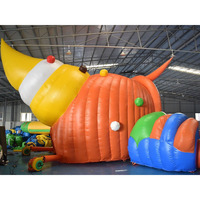 Piscine gonflable géante ronde commerciale avec toboggan sur le thème des animaux marins |   Grande zone de jeux aquatiques pour parcs aquatiques et locations