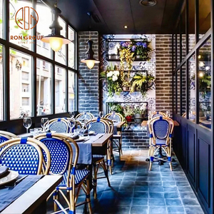Silla de ratán Colección de cafeterías Sillas de respaldo tejidas con patrón de puntos azules y mesa redonda a juego para <span class=keywords><strong>Bistro</strong></span> - Product Image 3