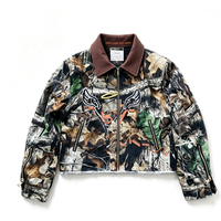 Veste de travail d'hiver pour homme, personnalisée, vintage, en toile effet vieilli, zippée, à col montant, patchwork, réversible, éco-responsable, avec empiècements sur le devant